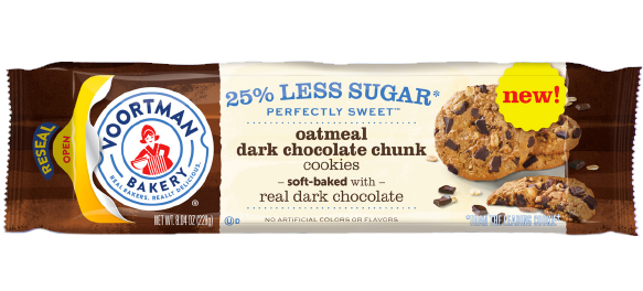 Package of Voortman’s Perfectly Sweet oatmeal dark chocolate chunk cookies